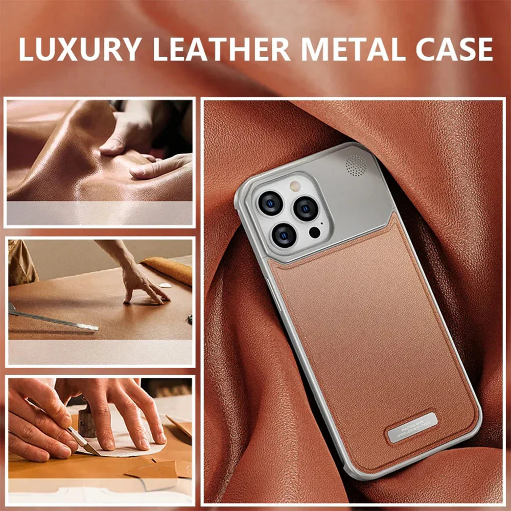 Luxury Leather Metal iPhone Case with magsafe