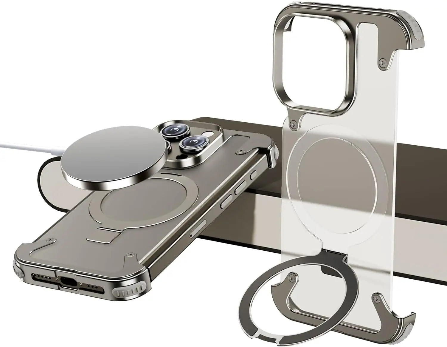 Luxury iPhone Frameless Armored Case with Leather Texture And Kickstand