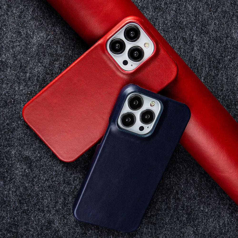 Luxury Real Leather Phone Case With MagSafe (Oil Wax Pattern)