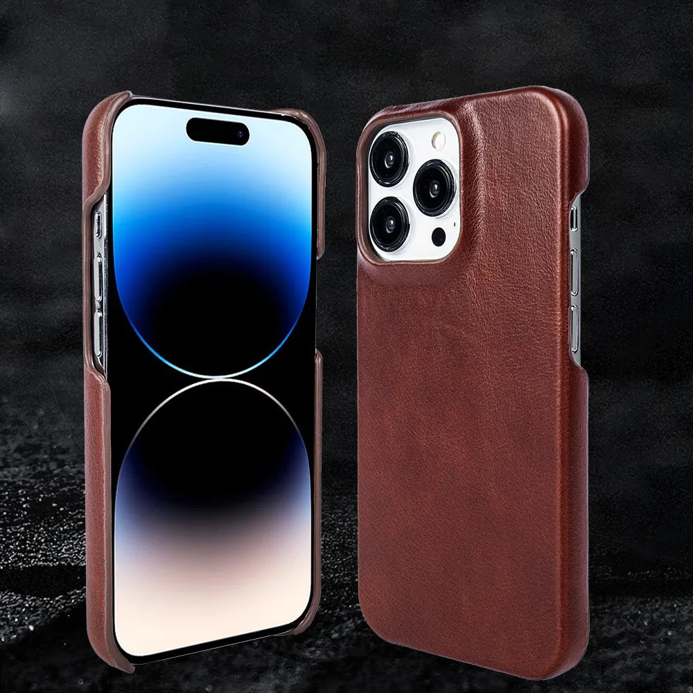 Luxury Real Leather Phone Case With MagSafe (Oil Wax Pattern)