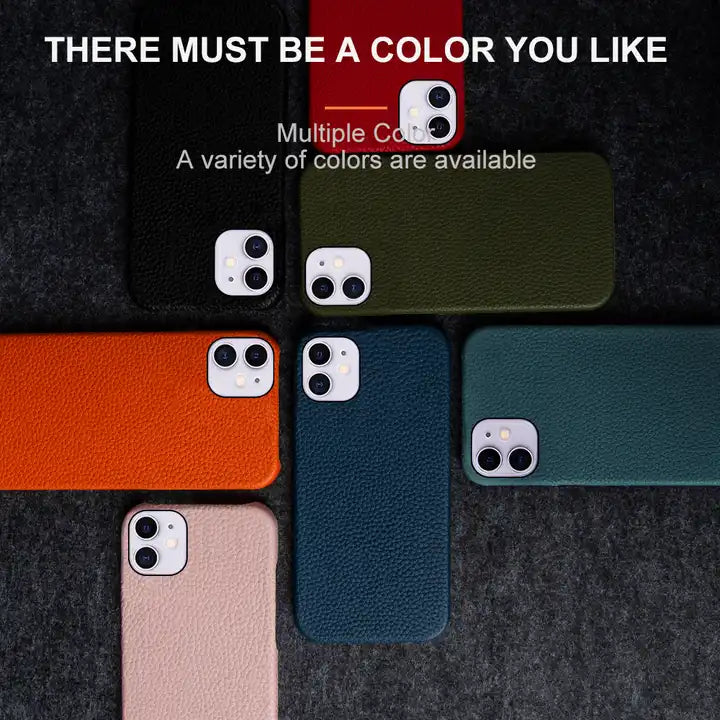 Luxury Real Leather Phone Case with MagSafe (Lychee Pattern)