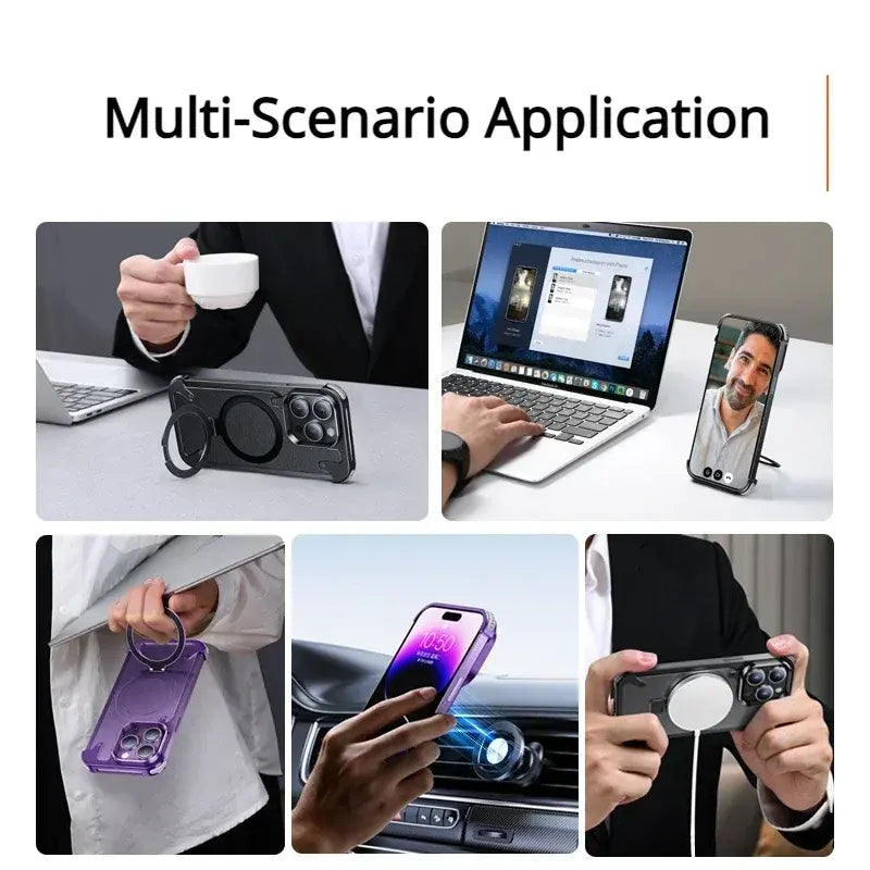 Luxury iPhone Frameless Armored Case with Leather Texture And Kickstand