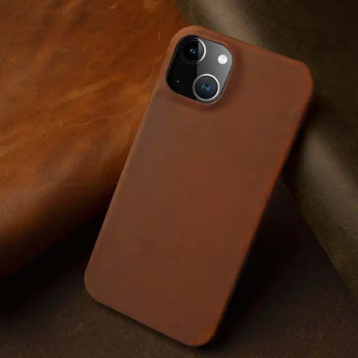 Luxury Genuine Leather Crazy Horse Pattern Phone Case with MagSafe