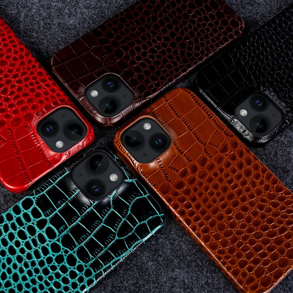 Luxury Real Leather Phone Case with MagSafe (Crocodile Pattern)