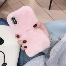Fur Plush Phone Case for iPhone 14 13 12 11 Pro Max XS Max XR X SE 2020 6S 7 8 Plus Luxury Diamond Glitter Warm Furry Soft Cover