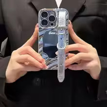 INS Korean Y2k Punk Cool Silver Belt Wristband Phone Case or iPhone 15 Pro Max 11 12 13 14 15 16  Pro Mirror Shockproof Cover