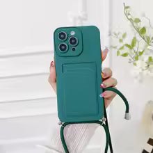 Luxuly Noble Green Insert Card Bag Soft Phone Case For IPhone 11 13 12 14 Pro Max Xs XR 8 7 Plus SE Crossbody Lanyard Rope Cover