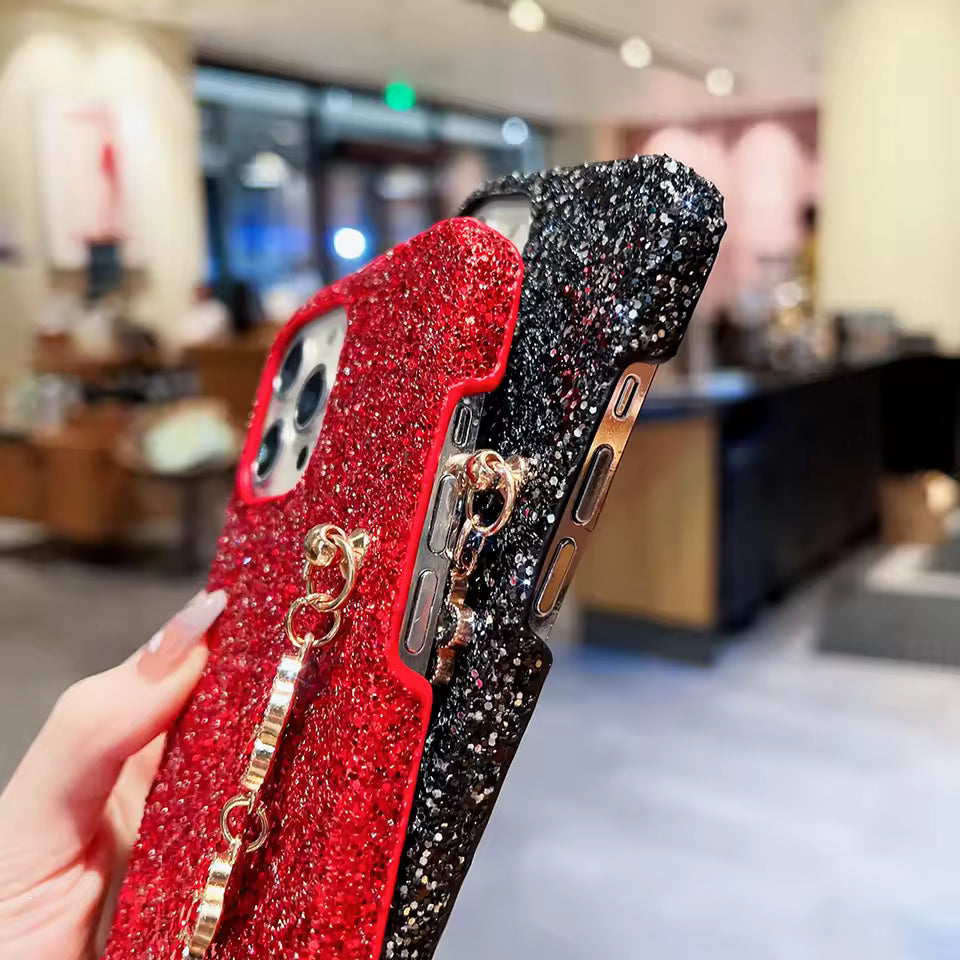 Luxury Bling Glitter Phone Case For iPhone 11 12 13 14 15 16 Pro Max Flower Gem Bracelet Cover