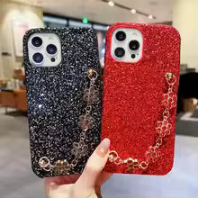 Luxury Bling Glitter Phone Case For iPhone 11 12 13 14 15 16 Pro Max Flower Gem Bracelet Cover